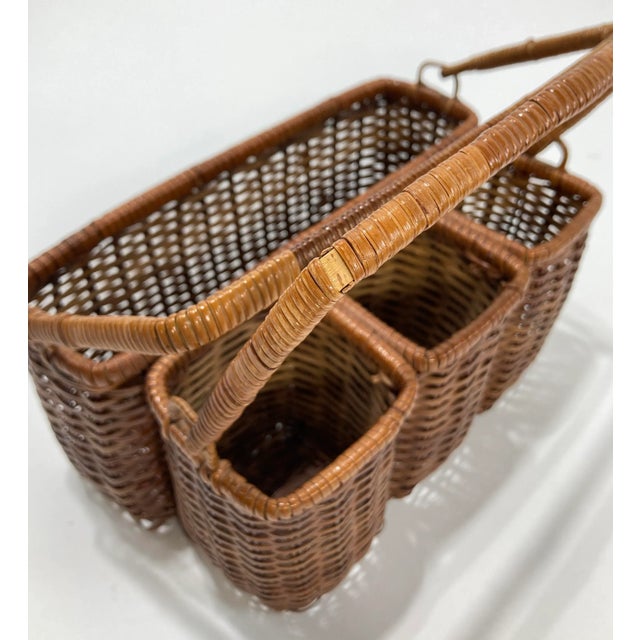 Wood Wicker Flatware Holder W/ Napkin Caddy For Sale - Image 7 of 7