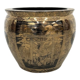Vintage Chinoiserie Planter With Scenic Motifs For Sale
