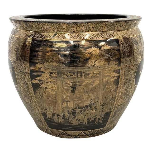 Vintage Chinoiserie Planter With Scenic Motifs For Sale