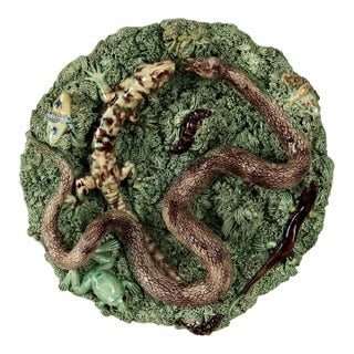 Antique Portuguese Palissy Ware Majolica Wall Plate For Sale