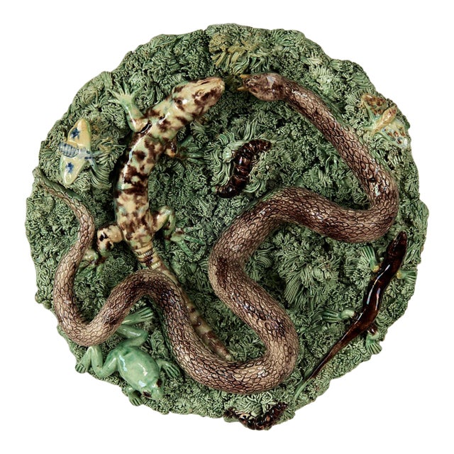 Antique Portuguese Palissy Ware Majolica Wall Plate For Sale