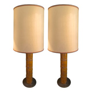 Obelisk Lamps with Brass Inserts and Lampshade, 1970s, Set of 2 For Sale