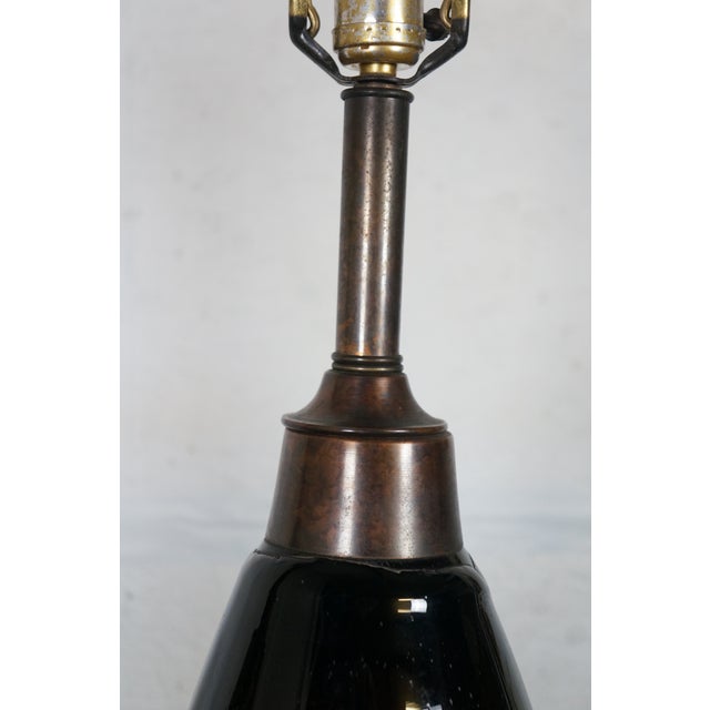 Glass Late 20th Century 2 Rare Frederick Cooper Hand Blown Brutalist Glass Wine Bottle Lamps 42" For Sale - Image 7 of 18