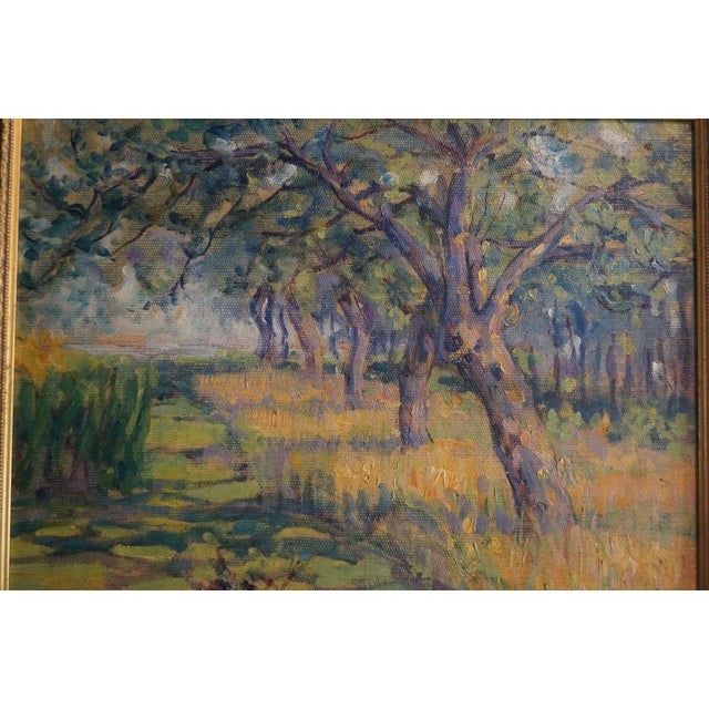 Green 1930s Green and Gold Impressionist Landscape of Trees For Sale - Image 8 of 9