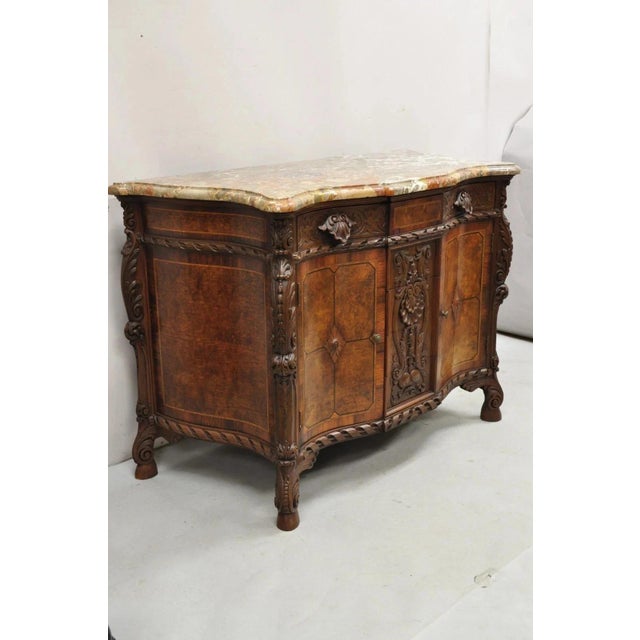 Antique French Louis XV Baroque Burl Walnut Marble Top Commode 5 Drawer Dresser For Sale In Philadelphia - Image 6 of 16