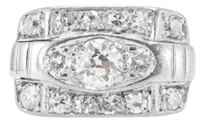 Antique 14k White Gold 1.57ctw Old Euro Cut Diamond Three Stone Engagement Ring, Size 7