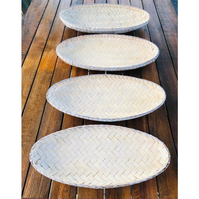 Beige Vintage Boho Chic Rattan Nesting Trays- Set of 4 For Sale - Image 8 of 10