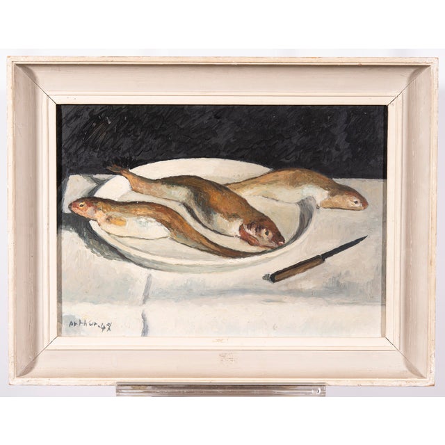 Edouard Arthur, Freshwater Fish on a White Plate, Oil on Canvas For Sale - Image 6 of 11
