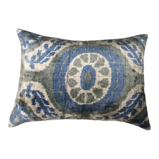 Silk Uzbek Ikat Velvet Hand Made Pillow Cushion For Sale