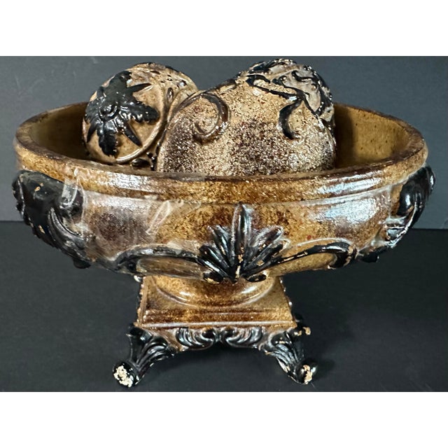 Late 20th Century Vintage Late 20th Century Decorative Art Deco Pedestal Bowl With Three Balls For Sale - Image 5 of 11