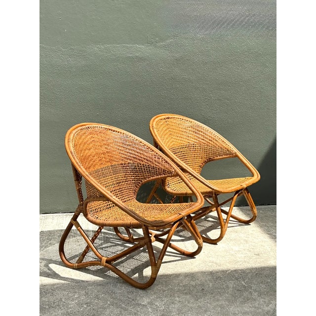 Mid 20th Century Vintage Woven Rattan Lounge Chairs - Pair For Sale - Image 5 of 12