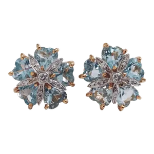 Christina Addison 18kt Yellow Gold, Blue Topaz, and Diamond Mini Sand Dollar Earrings