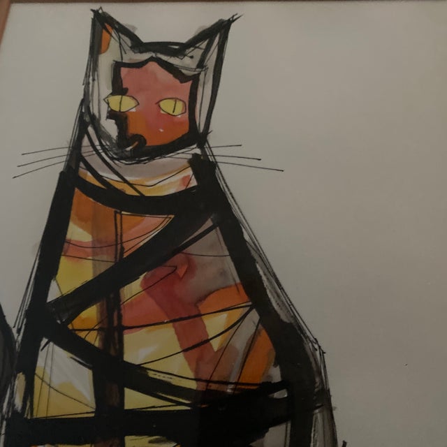 Signed Watercolor and Ink Drawing of a Cat by Maria Von Kohler. For Sale In Miami - Image 6 of 12