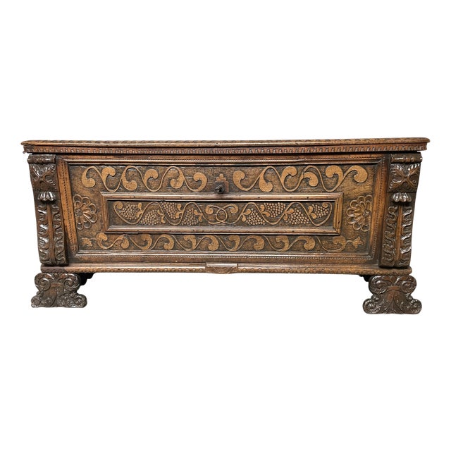 North-Italian Cassone in Walnut Wood, 1650 For Sale