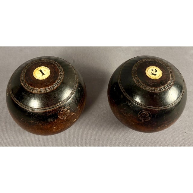 English Pair of Early 20th Century Scottish Monogramed Hardwood Lawn Balls For Sale - Image 3 of 10