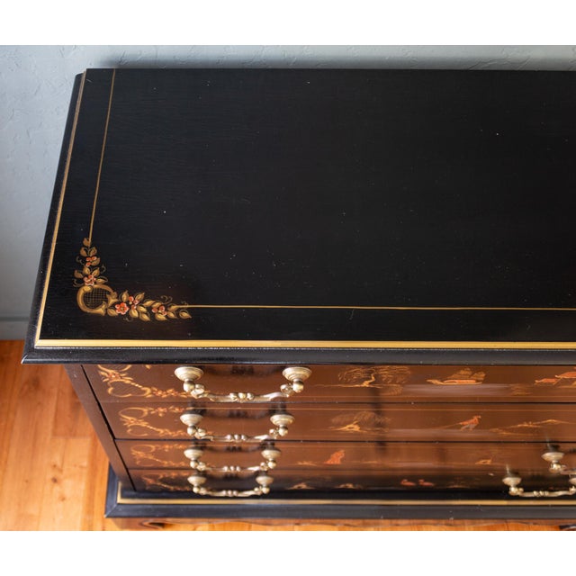 Wood Habersham Black Chinoisere Hand Painted Chest of Drawers | Dresser For Sale - Image 7 of 18