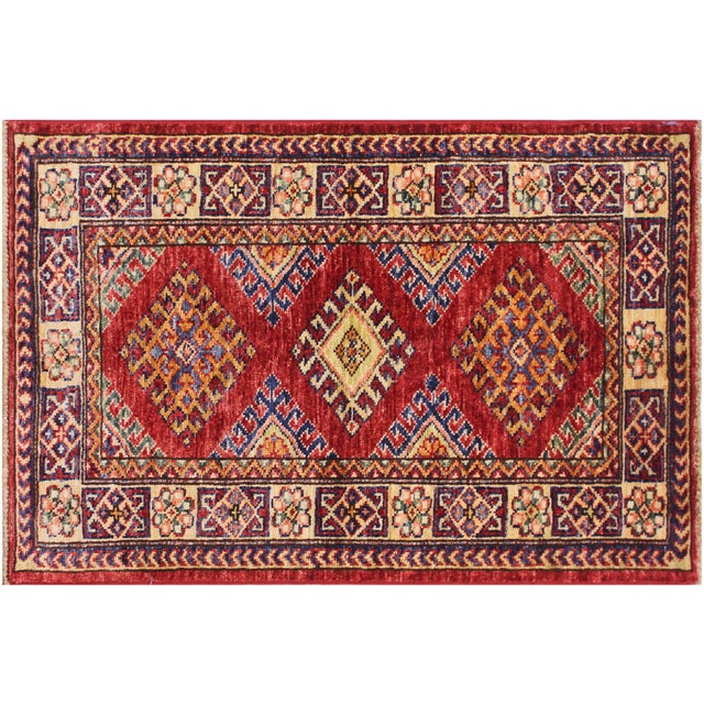 Rustic Super Kazak Red/Beige Wool Rug - 2'0'' X 2'10'' For Sale - Image 9 of 10