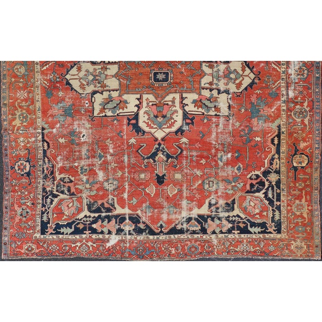 Tribal Serapi Rug Featuring Ornate Central Medallion Design and Rich Colors 10'5 X 13'1 For Sale - Image 3 of 12