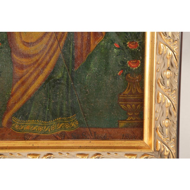 Paint Geronimo Leon, Saint Joseph With the Christ Child, Oil on Tin, 19th Century For Sale - Image 7 of 9