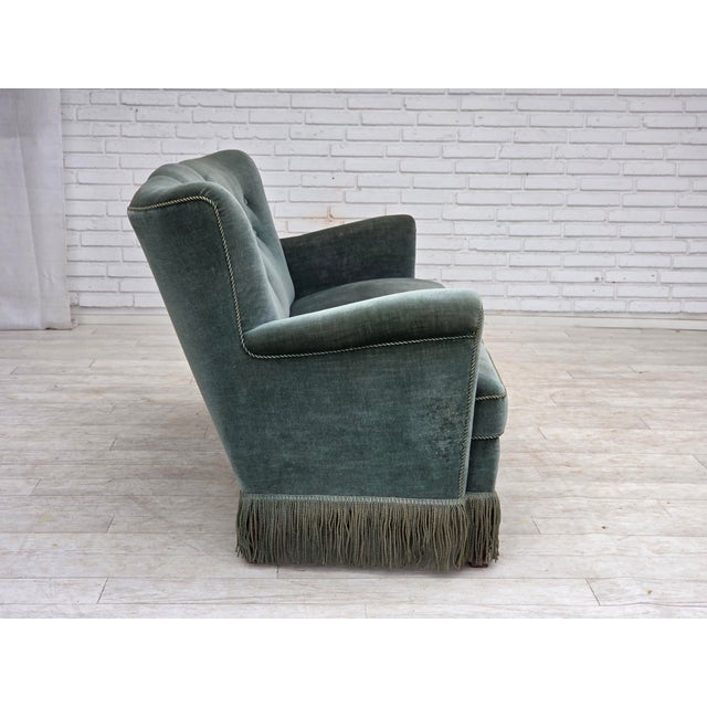 Green Three-Seater Danish Sofa in Green Furniture Velour, 1960s For Sale - Image 8 of 18
