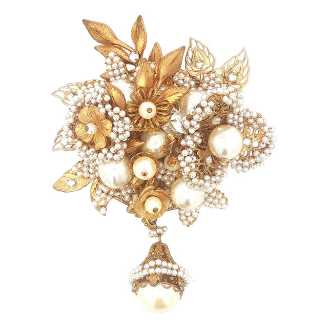 Vintage Miriam Haskell Large Floral Brooch For Sale