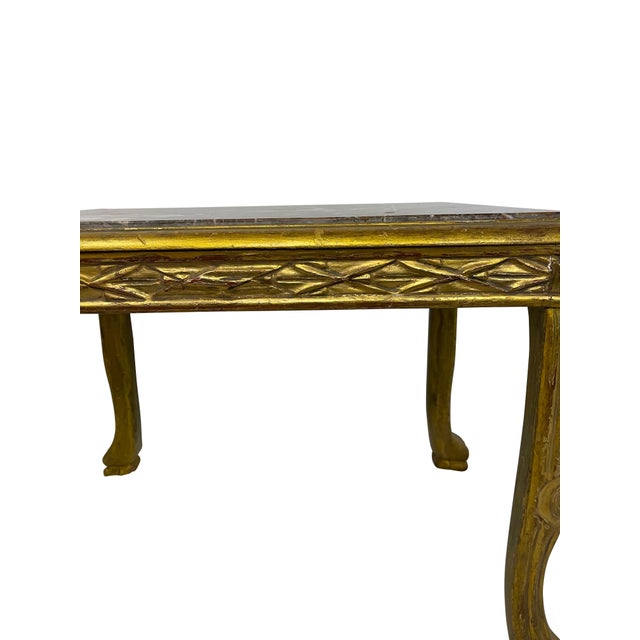 Mid 20th Century Louis XV Style French Gilded End Table with Grey Marble Top and Paw Feet For Sale - Image 4 of 6