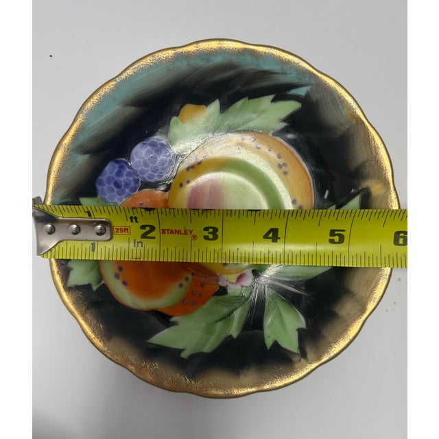 Mid 20th Century Vintage Hand Painted Japan Teacup and Saucer, Black and Gold Fruit Tea Cup, Art Deco Hollywood Regency Porcelain For Sale - Image 5 of 10