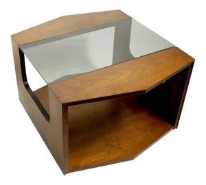 Mid Century Hexagonal Lane End Side Table With Smoked Glass Top