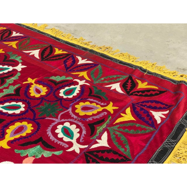 Handmade Red & Yellow Suzani Bedspread For Sale In Los Angeles - Image 6 of 6