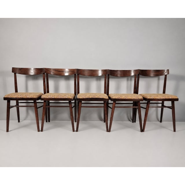 Vintage Chairs in Beech and Fabric, 1960s, Set of 5 For Sale - Image 3 of 11