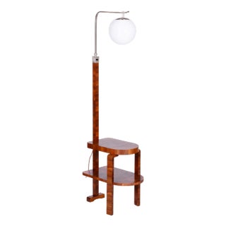 Art Deco Floor Lamp in Walnut, Chrome-Plated Steel & Glass, Czechia, 1930s For Sale