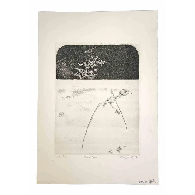 The Lonely is an original etching and aquatint realized by Leo Guida in 1972. Good condition. Mounted on a white cardboard...