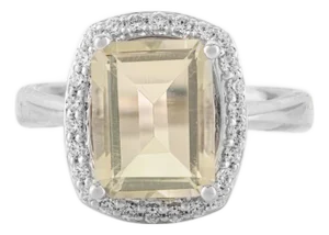 Luxury 925 Silver 2.7 Ct Green Amethyst Halo Ring With Sparkling Zirconia Accents - Size 7