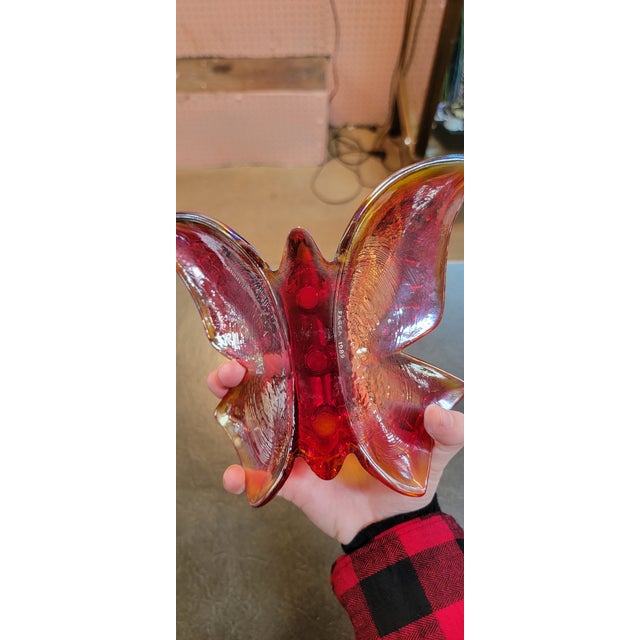 Postmodern Fenton Iridescent Red Glass Butterfly Candle Holder Chairish