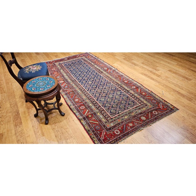 19th Century Persian Kurdish Gallery Rug, Hand-Knotted Wool, Allover Paisley Design, Navy & Red, 5x9 For Sale - Image 9 of 18