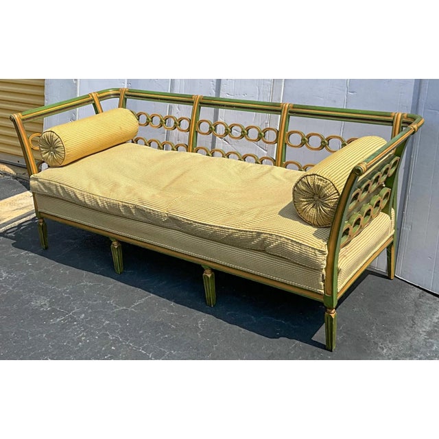 Green 1920s Regency Style Carved and Hand Painted Daybed Settee Sofa For Sale - Image 8 of 12