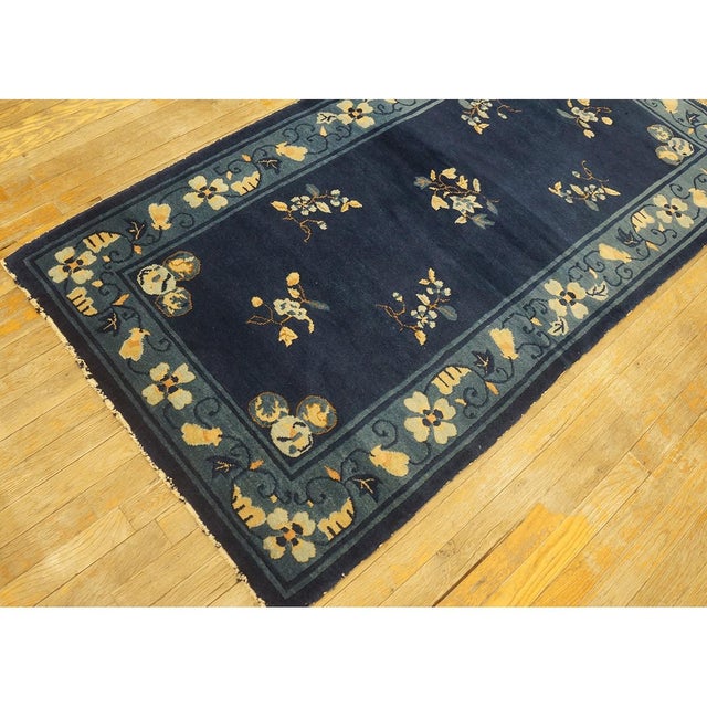 1920s 1920s Navy Blue Floral Oriental Antique Chinese Peking Small Rug 3' X 5' 10'' For Sale - Image 5 of 10