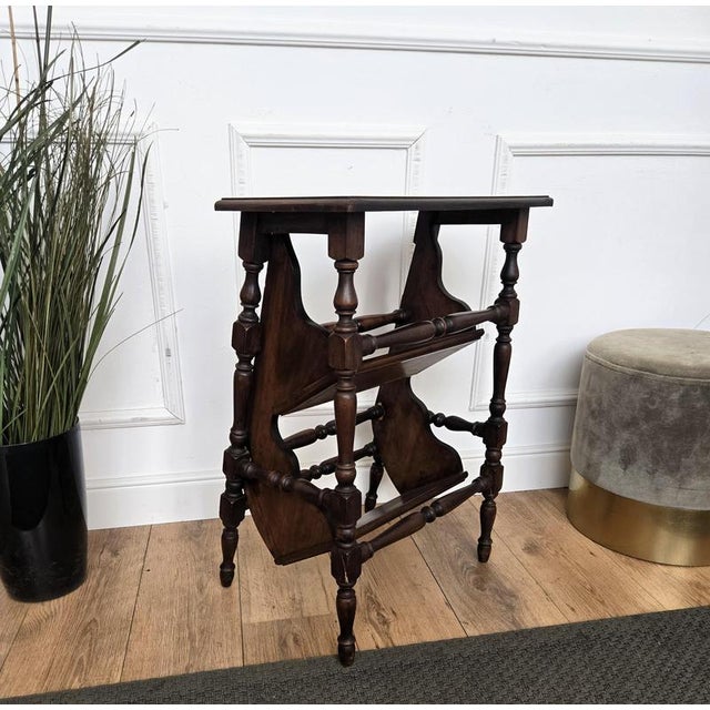 Wood Mid-Century Italian Carved Walnut Wood and Leather Folding Three-Step Library Ladder, 1950s For Sale - Image 7 of 8