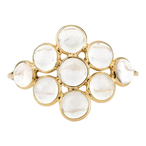 Rainbow Moonstone Cluster Flower Ring in 18k Solid Yellow Gold