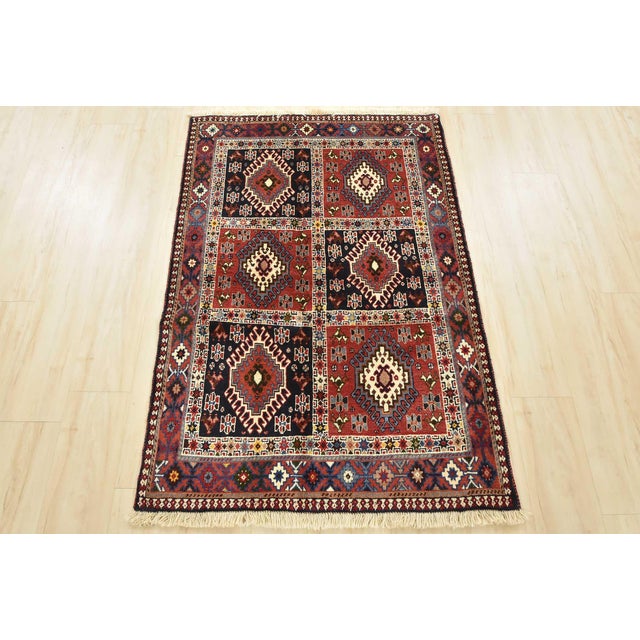 Cabin Yalameh Rug 3'4'' X 4'11'' Multicolor Wool Vintage Tribal Hand-Knotted Carpet For Sale - Image 3 of 13