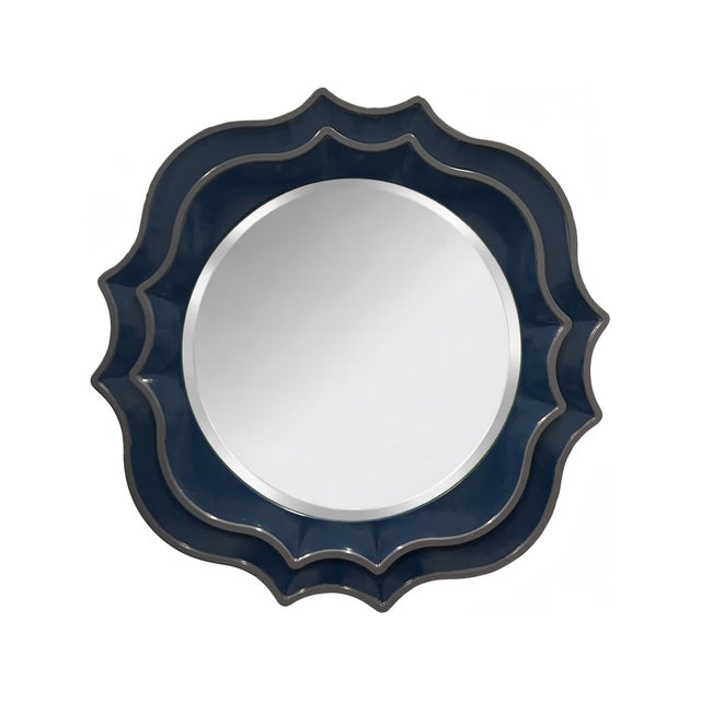 Kenneth Ludwig Chicago Ethan Round Scalloped Mirror Navy For Sale - Image 4 of 11