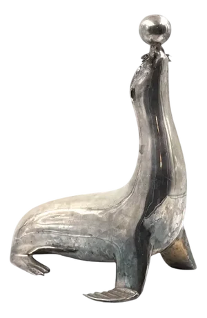 French Artist, Art Deco Seal Sculpture, 1920s-1940s, Silver-Plated Brass
