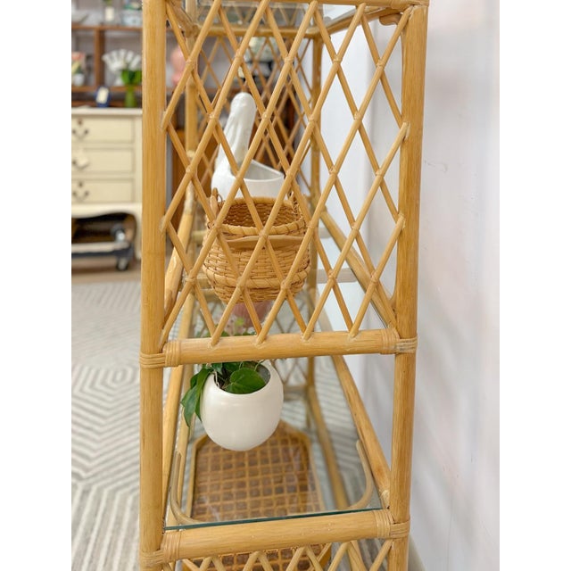Vintage Arched Rattan Wicker Bamboo Shelf Hollywood Regency Coastal 5 Shelves For Sale - Image 10 of 15