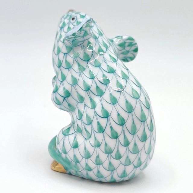 1990s Vintage Herend Green Fishnet 2.25" Mouse Porcelain Figurine For Sale - Image 5 of 5