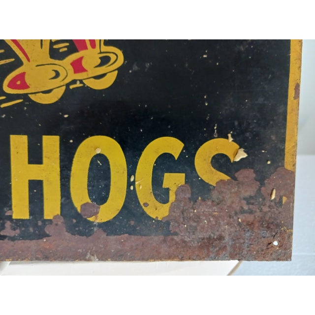 1930s Authentic Vintage "Flying Farmer's Hogs" Enamel on Steel Sign For Sale - Image 5 of 7
