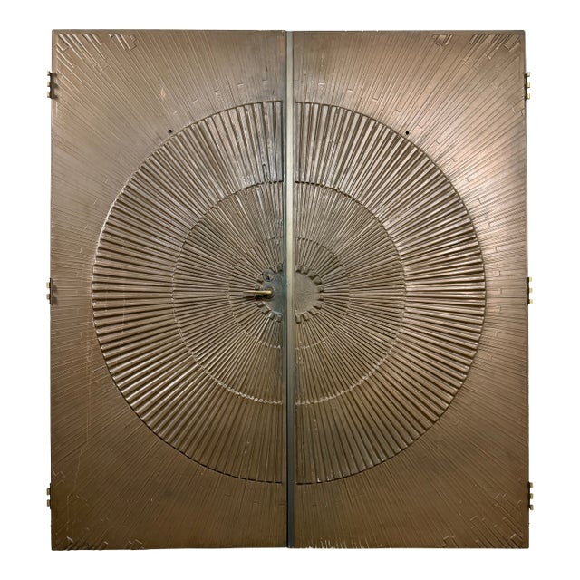 Monumental Kaylien Lustr-Metl Bronze Sunburst Double Doors For Sale