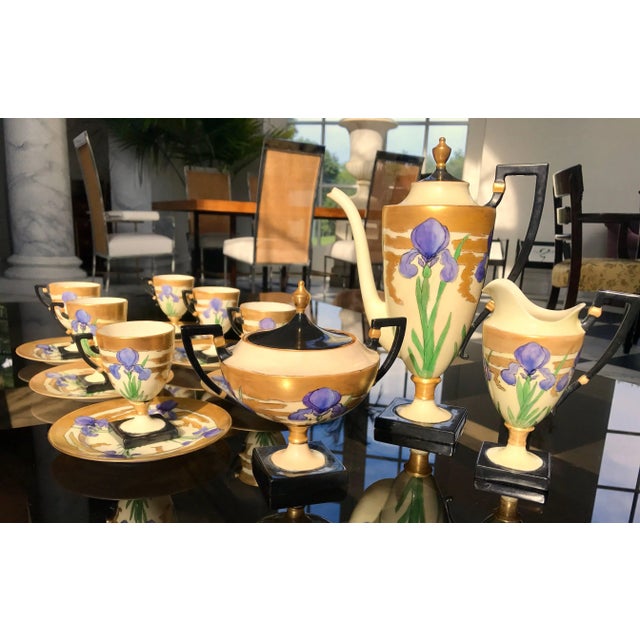 This exceptional and rare Lenox Belleek coffee set is an original Art Nouveau conception and is entirely painted by hand...
