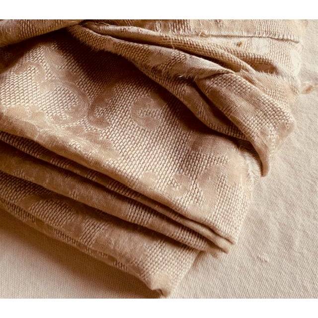 Antique French Linen Damask Fabric, 86" × 84" — Natural Écru Tonal Weave | Tablecloth, Bed Cover or Drapery For Sale - Image 9 of 11