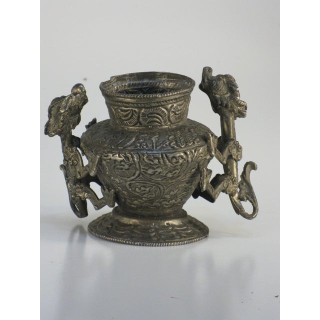 Early 20th Century Tibetan With Dragons Jar / Pot Repousse Tined, Brass: Southeast Asia For Sale - Image 12 of 13