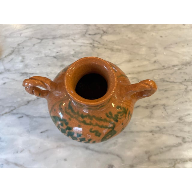 Ceramic Antique 30's Ceramic Redware Slip Decoration Pottery Jug- Signed and Date 1939 For Sale - Image 7 of 13